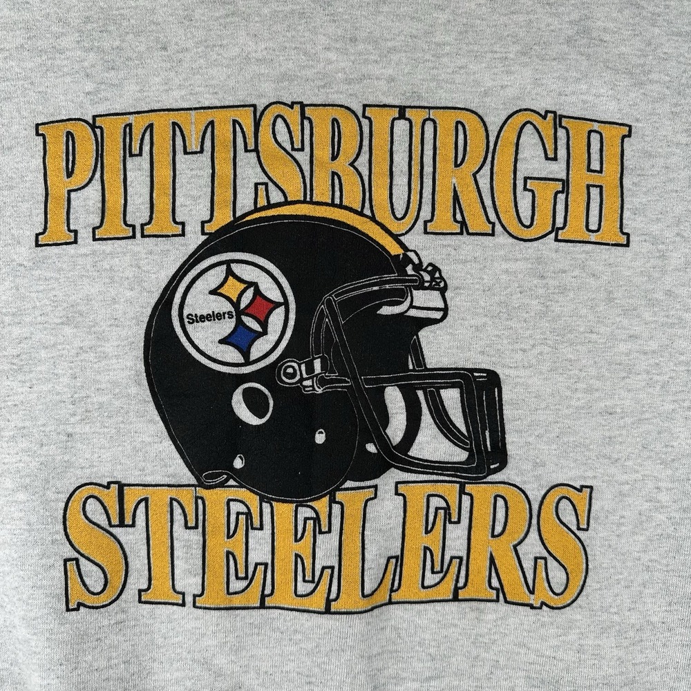 Vtg 90s Pittsburg Steelers Sweatshirt Men's Medium Gray Helmet Logo Crew Neck - Picture 7 of 16